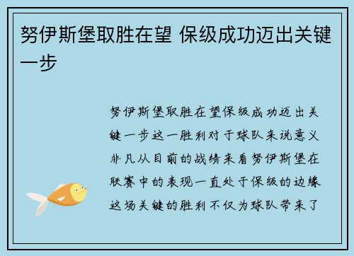 努伊斯堡取胜在望 保级成功迈出关键一步